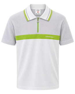 Men White Chest Stripe Half Zip Polo