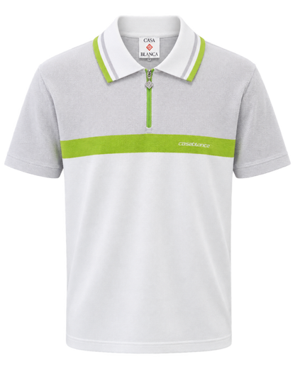 Men White Chest Stripe Half Zip Polo