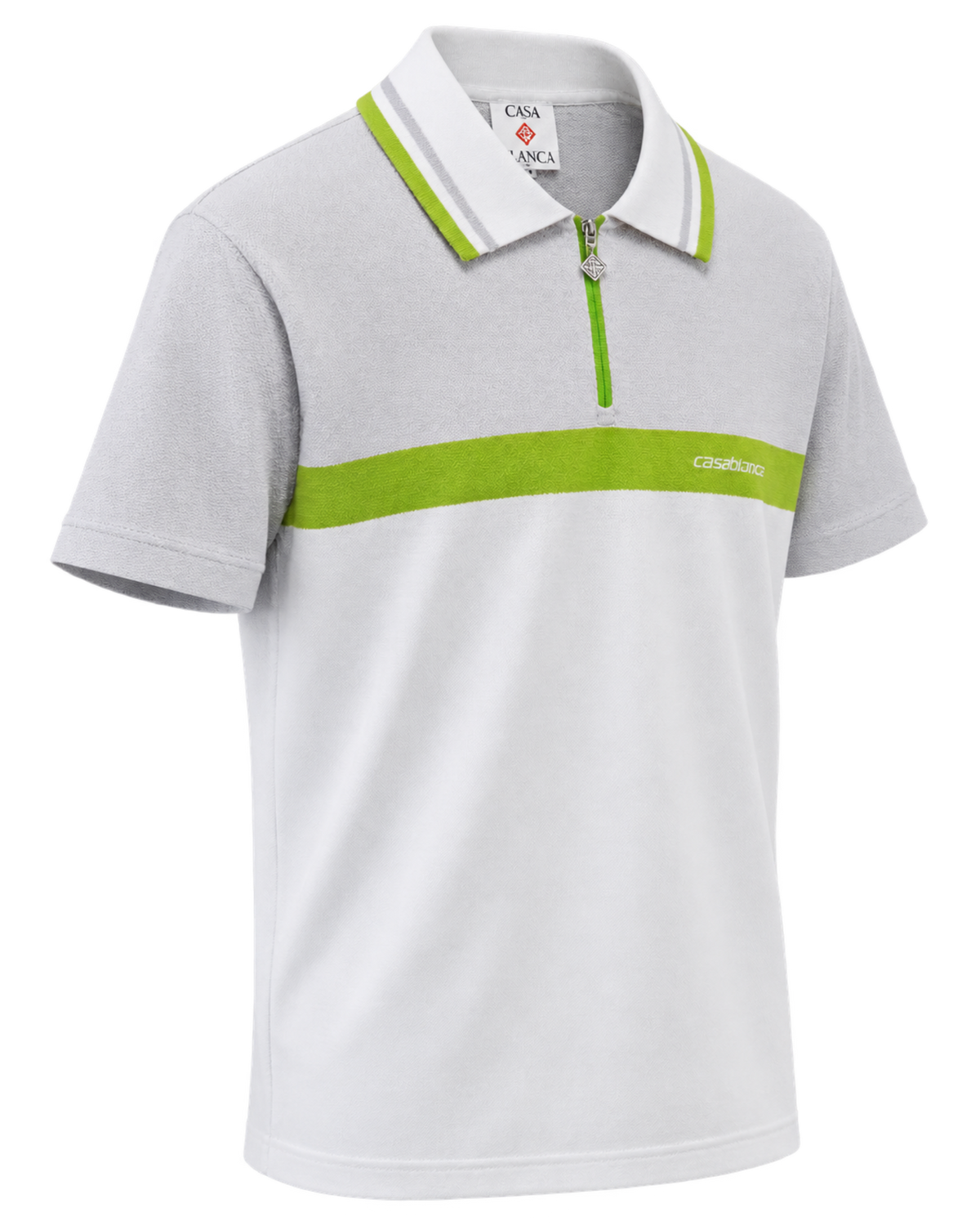 Men White Chest Stripe Half Zip Polo