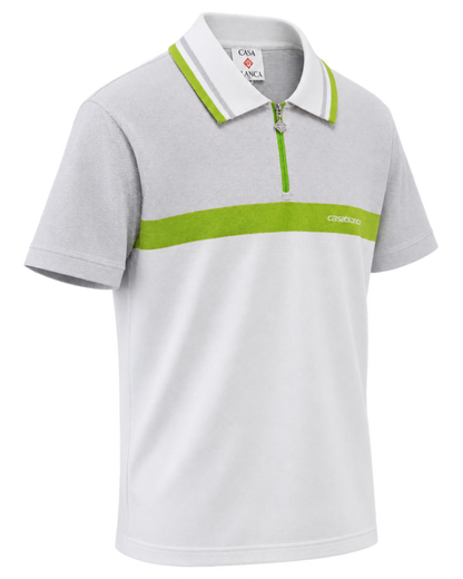 Men White Chest Stripe Half Zip Polo