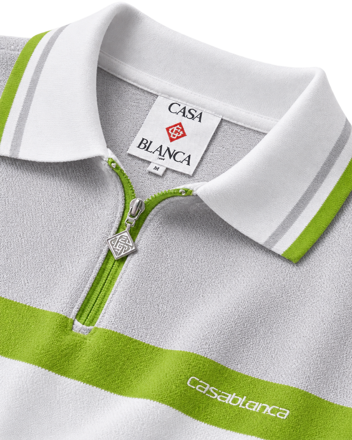 Men White Chest Stripe Half Zip Polo