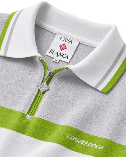 Men White Chest Stripe Half Zip Polo