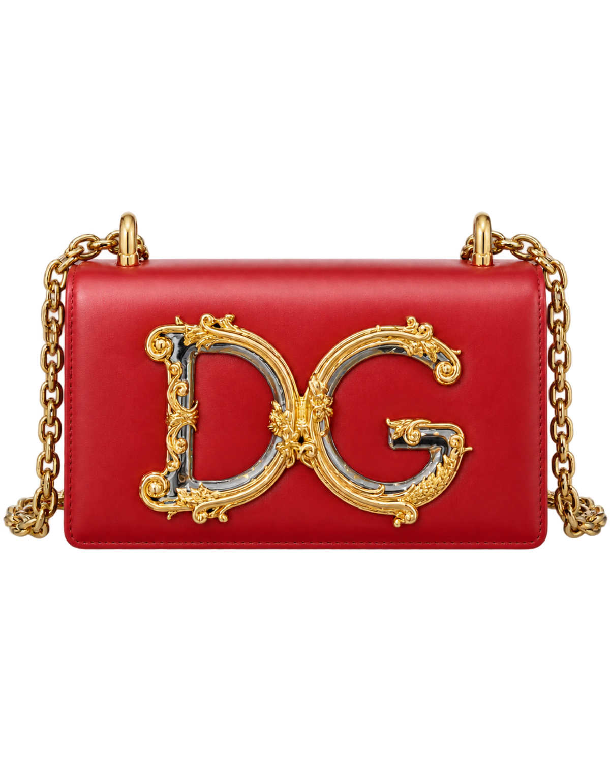 Metallic Calfskin DG Girls Shoulder Bag Red
