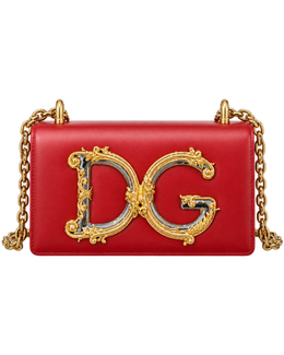 Metallic Calfskin DG Girls Shoulder Bag Red