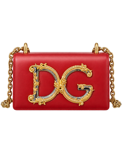Metallic Calfskin DG Girls Shoulder Bag Red