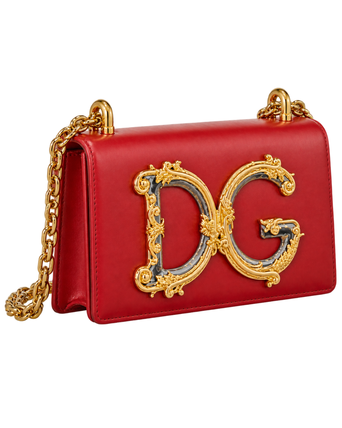 Metallic Calfskin DG Girls Shoulder Bag Red