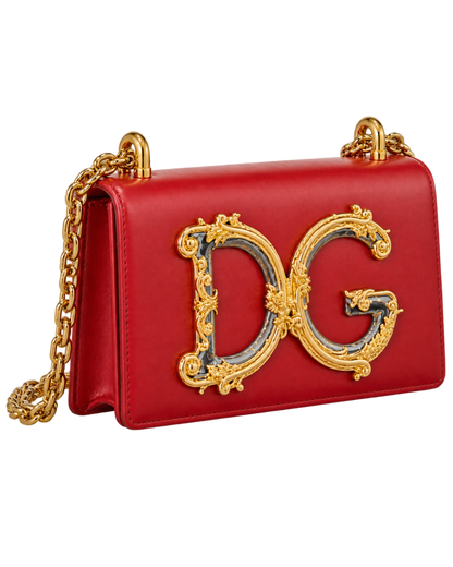 Metallic Calfskin DG Girls Shoulder Bag Red