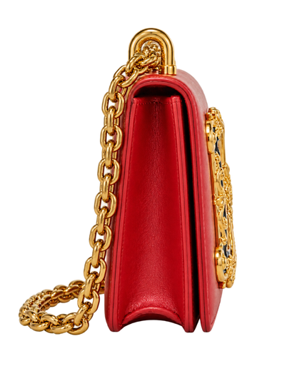 Metallic Calfskin DG Girls Shoulder Bag Red