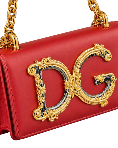 Metallic Calfskin DG Girls Shoulder Bag Red