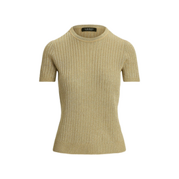 Metallic Rib-Knit Short-Sleeve Jumper