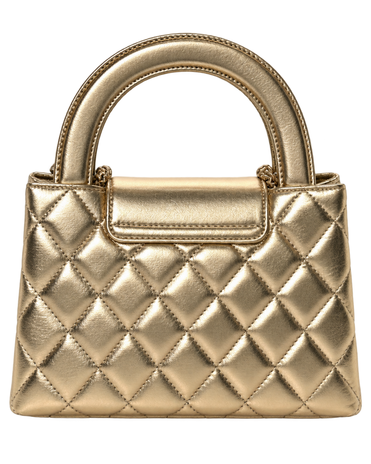 Metallic Shiny Aged Calfskin Quilted Nano Kelly Shopper Gold