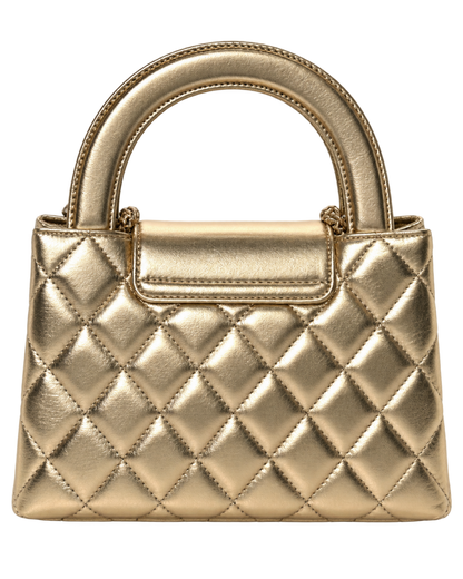 Metallic Shiny Aged Calfskin Quilted Nano Kelly Shopper Gold