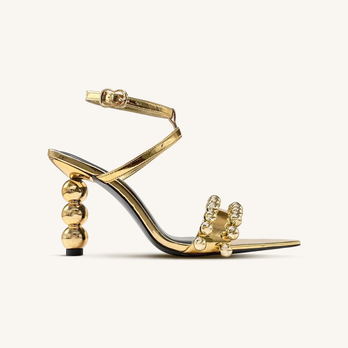 Mia Strappy High Heels With Beaded Detail - Gold