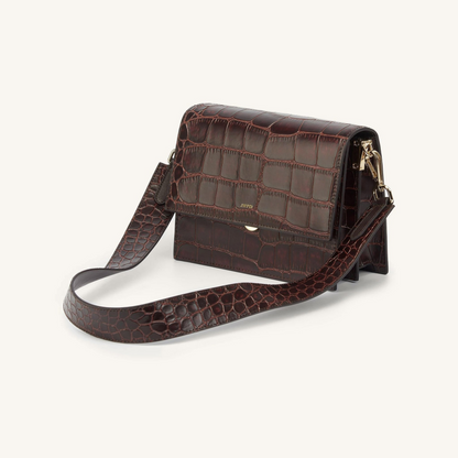 Mini Flap Crossbody - Brown Croc