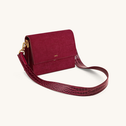 Mini Flap Faux Suede Croc Embossed Crossbody - Burgundy