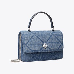 Mini Kira Diamond Quilt Denim Top-Handle Crossbody