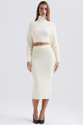 Cream soft boucle knit midi skirt