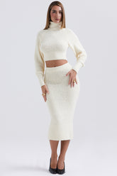 Cream soft boucle knit midi skirt