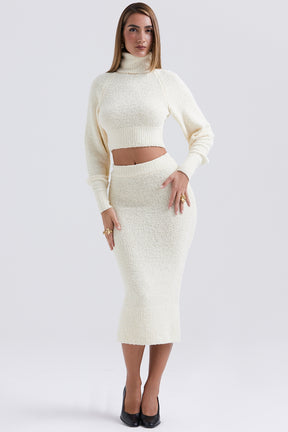 Cream soft boucle knit midi skirt
