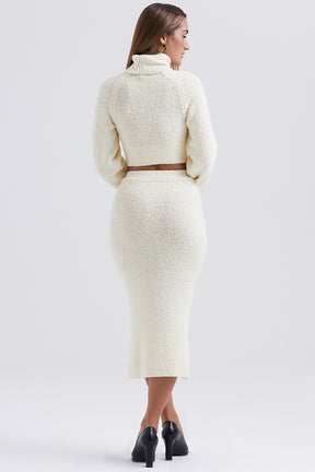 Cream soft boucle knit midi skirt