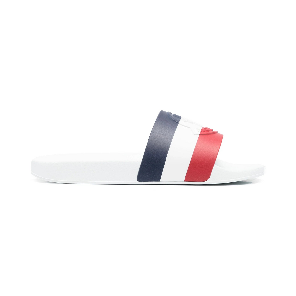 Moncler Basille Embossed Logo Stripe Sliders in White