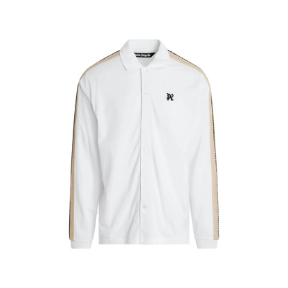 Monogram Track Long Sleeve Polo in Off White