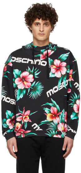 Black Cotton Fantasy Print Hoodie