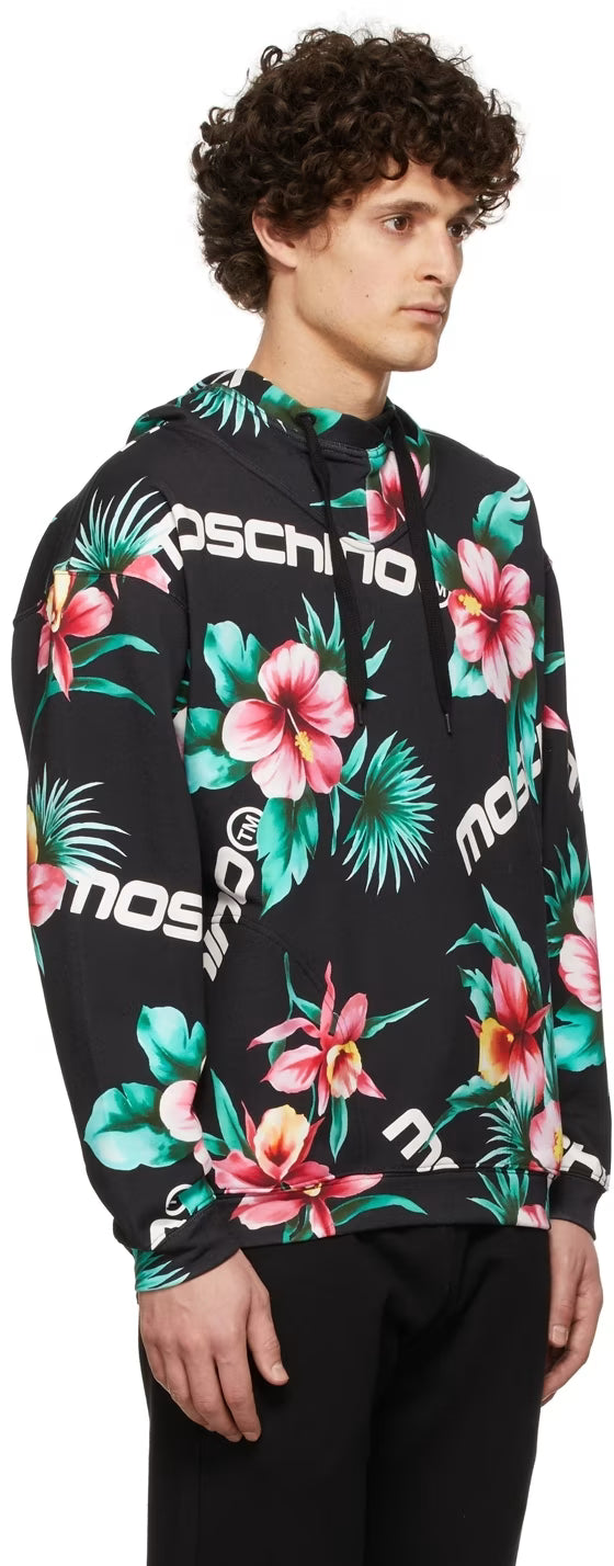 Black Cotton Fantasy Print Hoodie