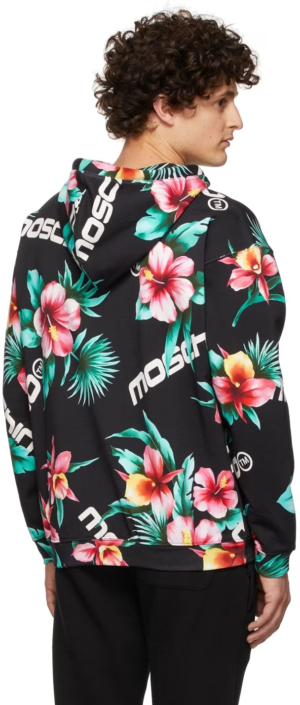 Black Cotton Fantasy Print Hoodie