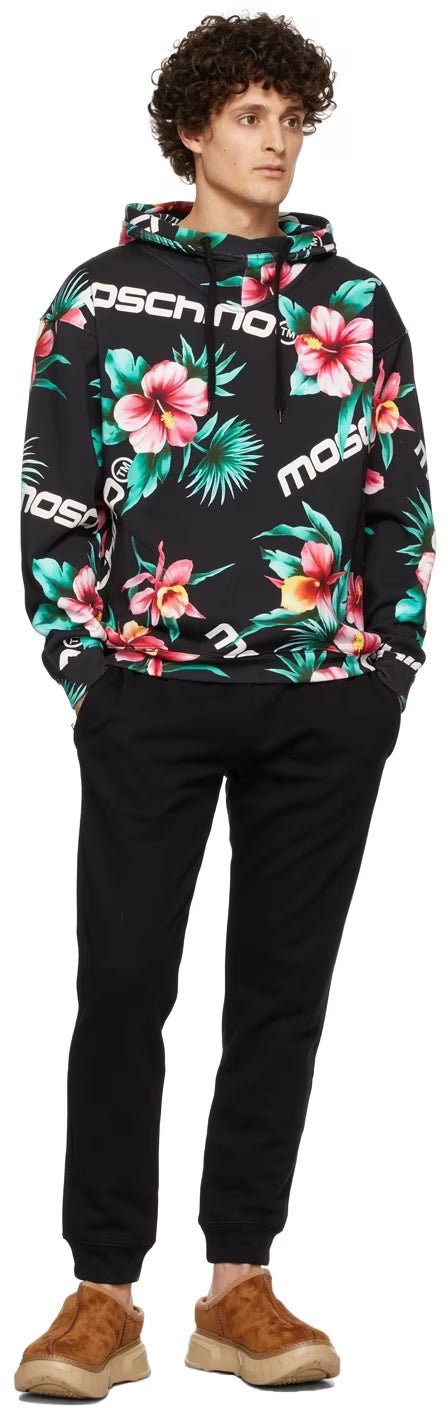 Black Cotton Fantasy Print Hoodie