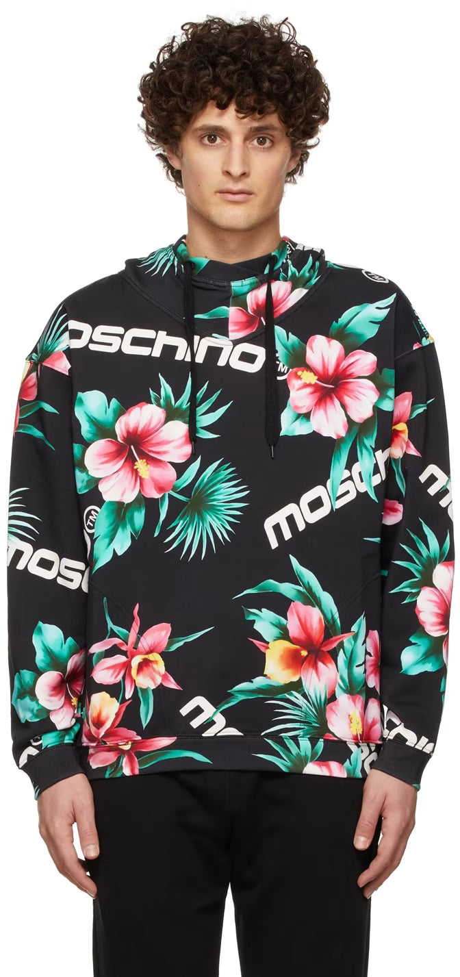 Black Cotton Fantasy Print Hoodie