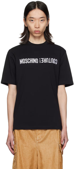 Black Embroidered Upside Down Logo T-Shirt