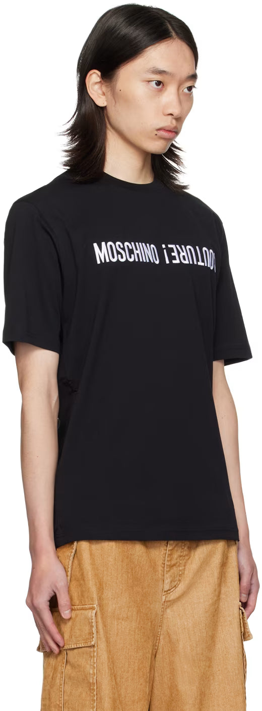 Black Embroidered Upside Down Logo T-Shirt