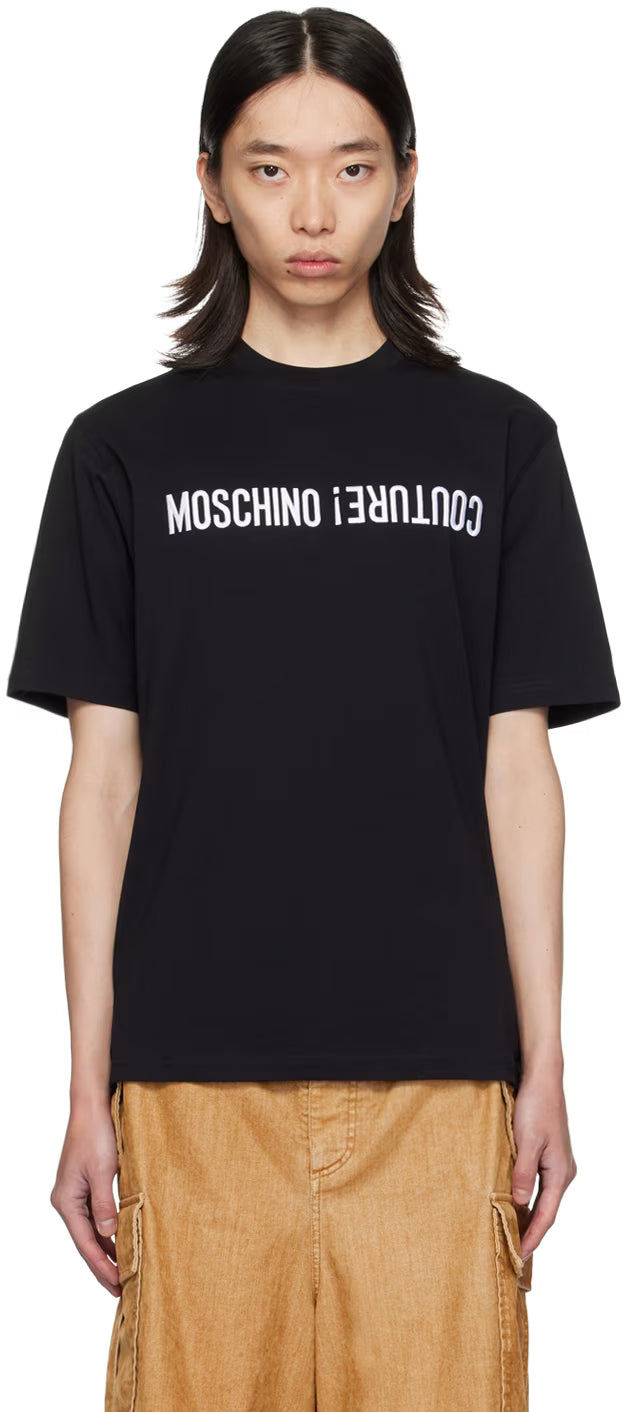 Black Embroidered Upside Down Logo T-Shirt