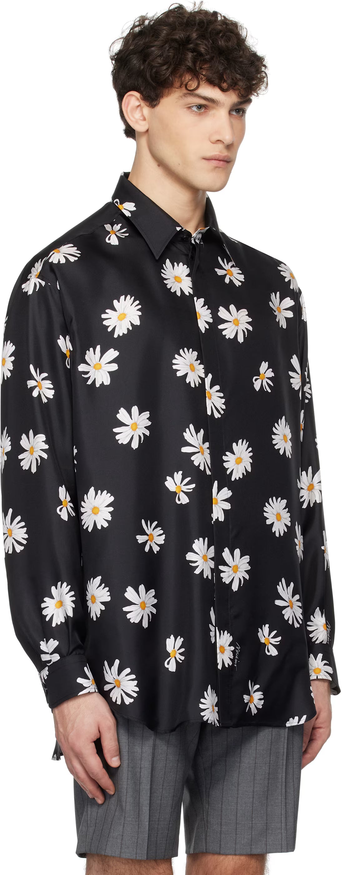 Black Twill Allover Daisy Shirt