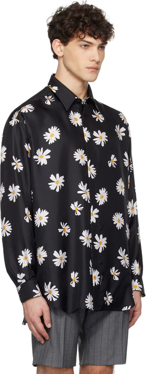 Black Twill Allover Daisy Shirt