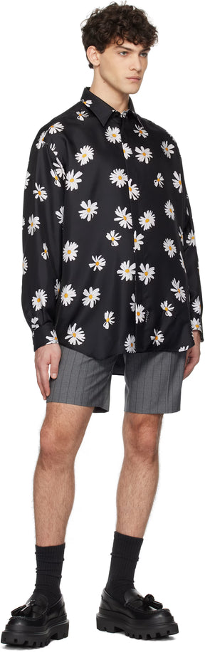 Black Twill Allover Daisy Shirt