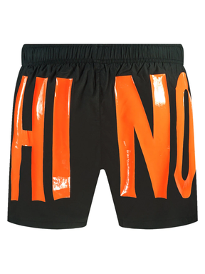 Moschino Large Orange Logo Black Swim Shorts
