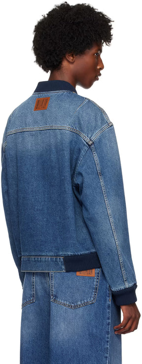 Blue Barcode Patch Denim Bomber Jacket