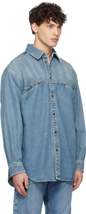 Blue Laurel Crown Emblem Denim Shirt