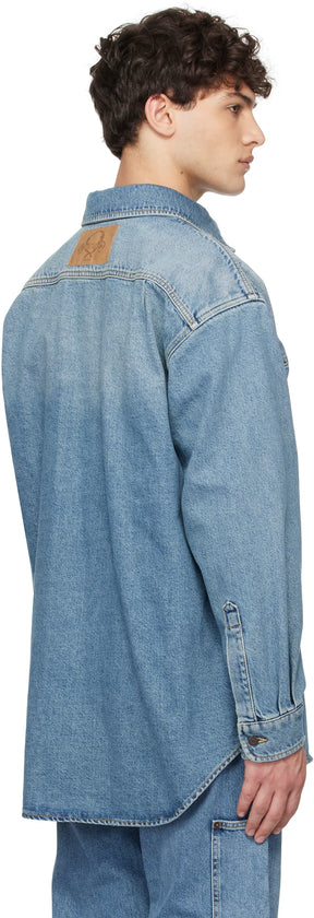 Blue Laurel Crown Emblem Denim Shirt