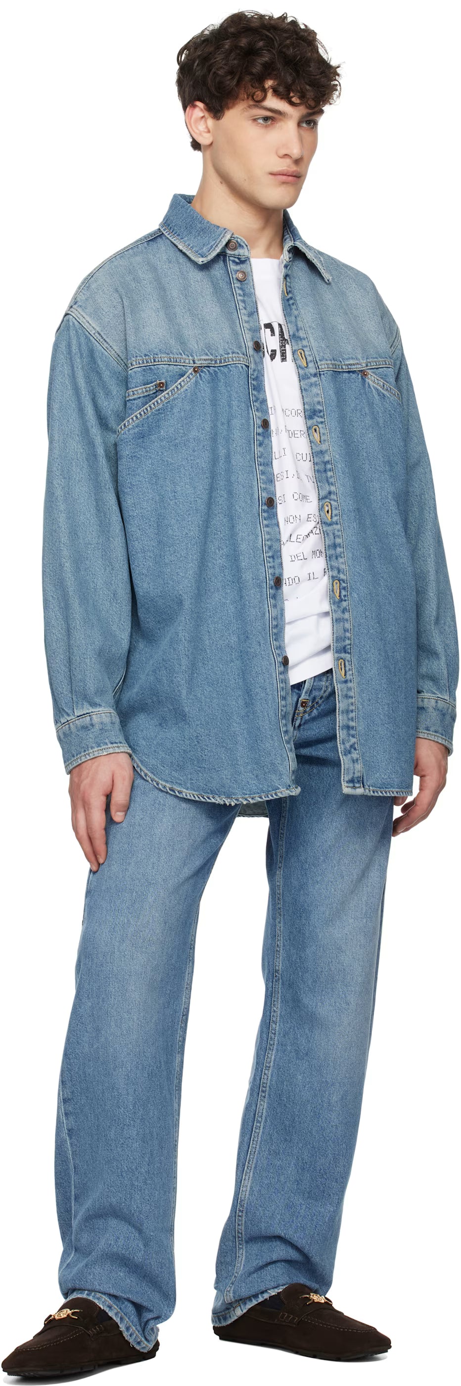 Blue Laurel Crown Emblem Denim Shirt