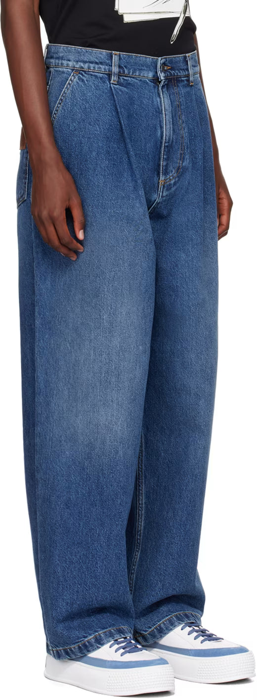 Blue Pleated Jeans