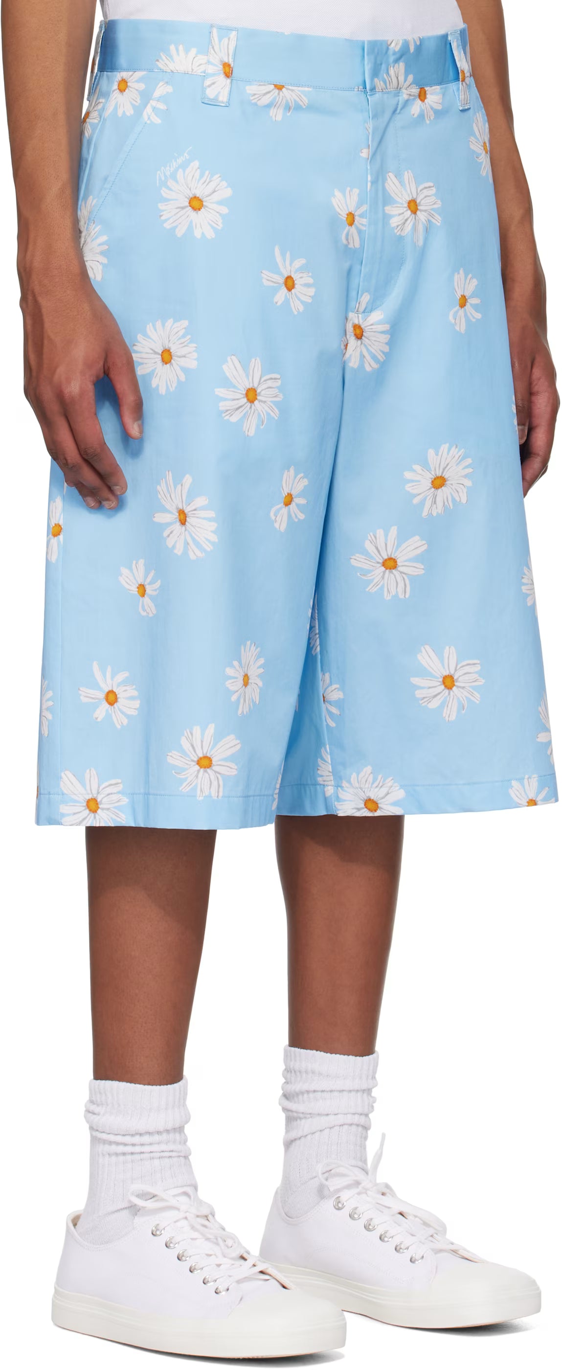 Blue Satin Bermuda Allover Daisy Shorts