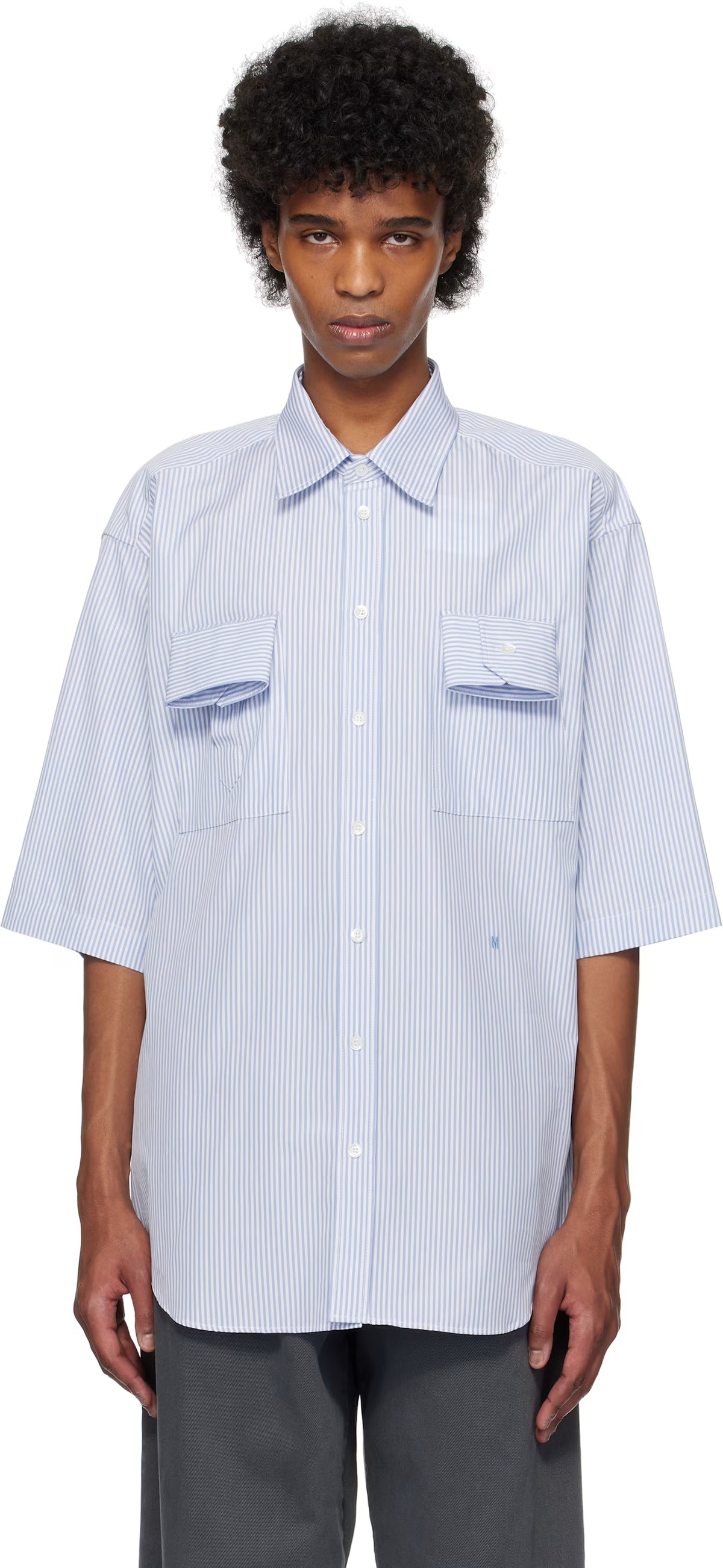 Blue Striped Cuff Details Shirt