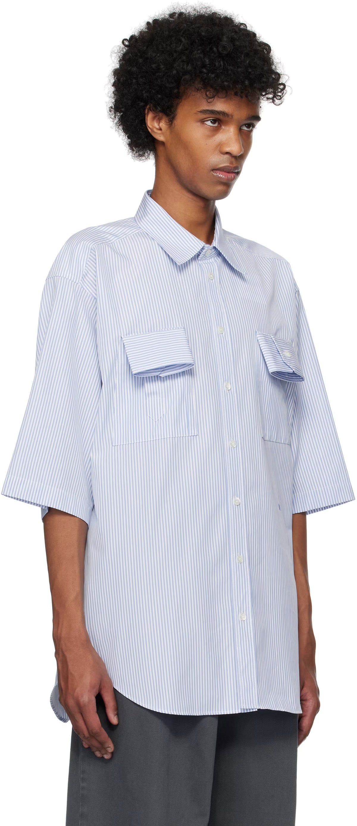Blue Striped Cuff Details Shirt