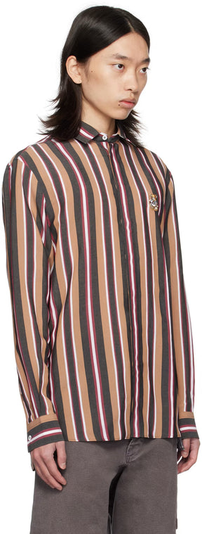 Brown Striped Teddy Patch Shirt
