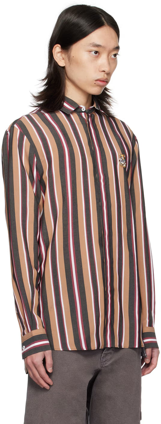 Brown Striped Teddy Patch Shirt