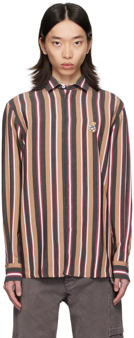 Brown Striped Teddy Patch Shirt