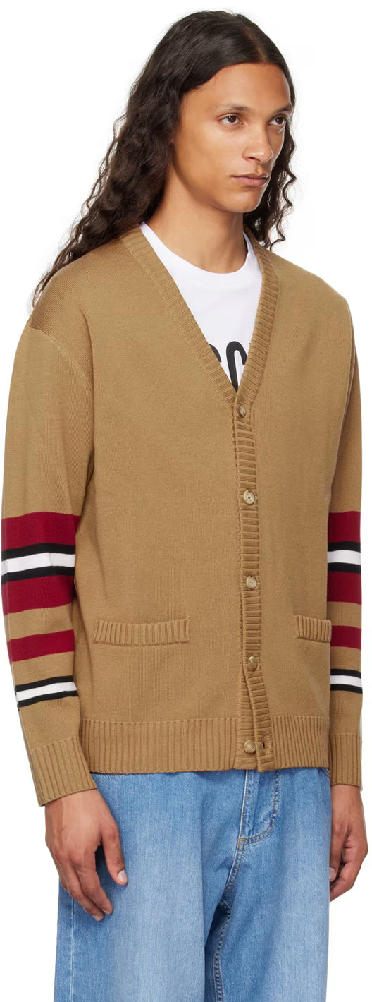 Brown Virgin Wool Striped Cardigan